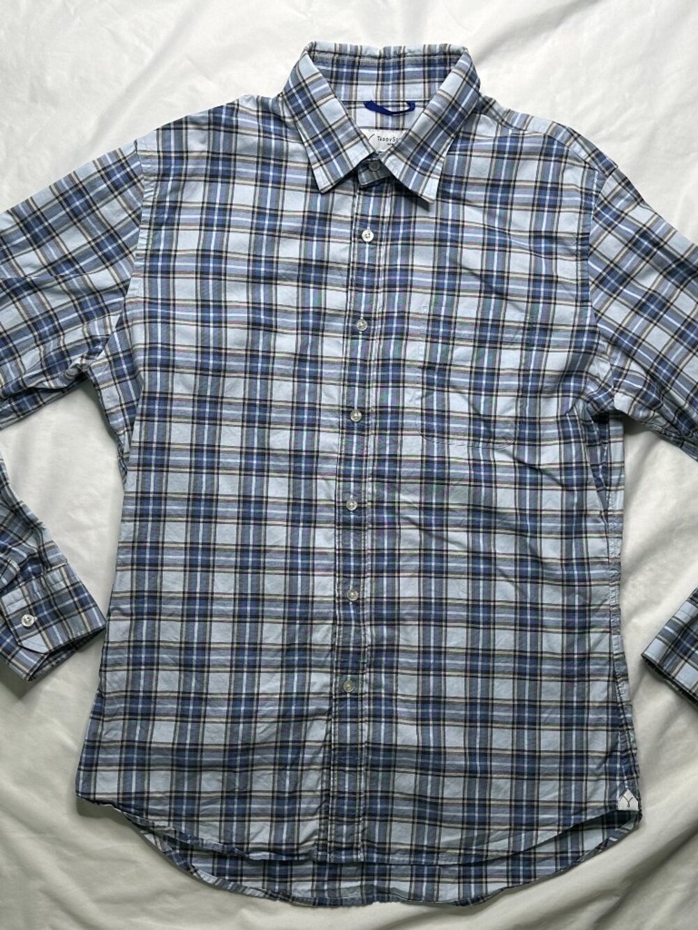 Teddy Stratford Soktas Zip Fit Shirt Blue Tartan Plaid Mens Size 2